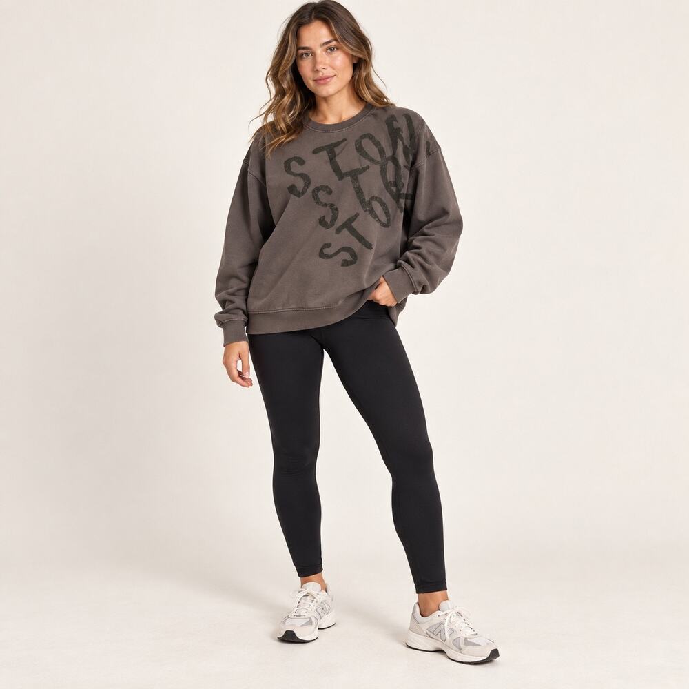 Stori. Oversized Graphic Crewneck Sweatshirt Charcoal Brown Size Small